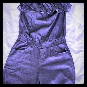 Denim Black Strapless Ruffle Jumpsuit